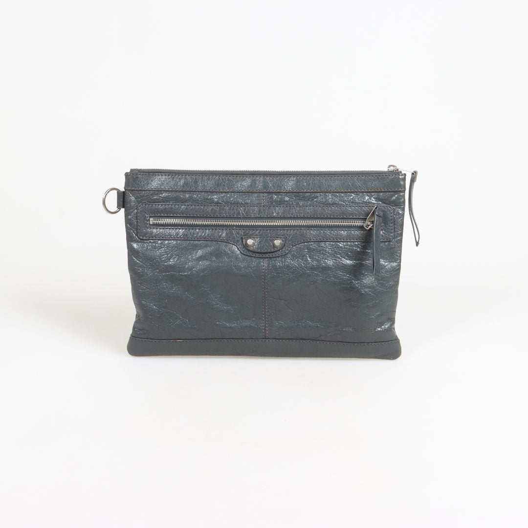 Balenciaga Leather Motorcross Classic Clip Clutch