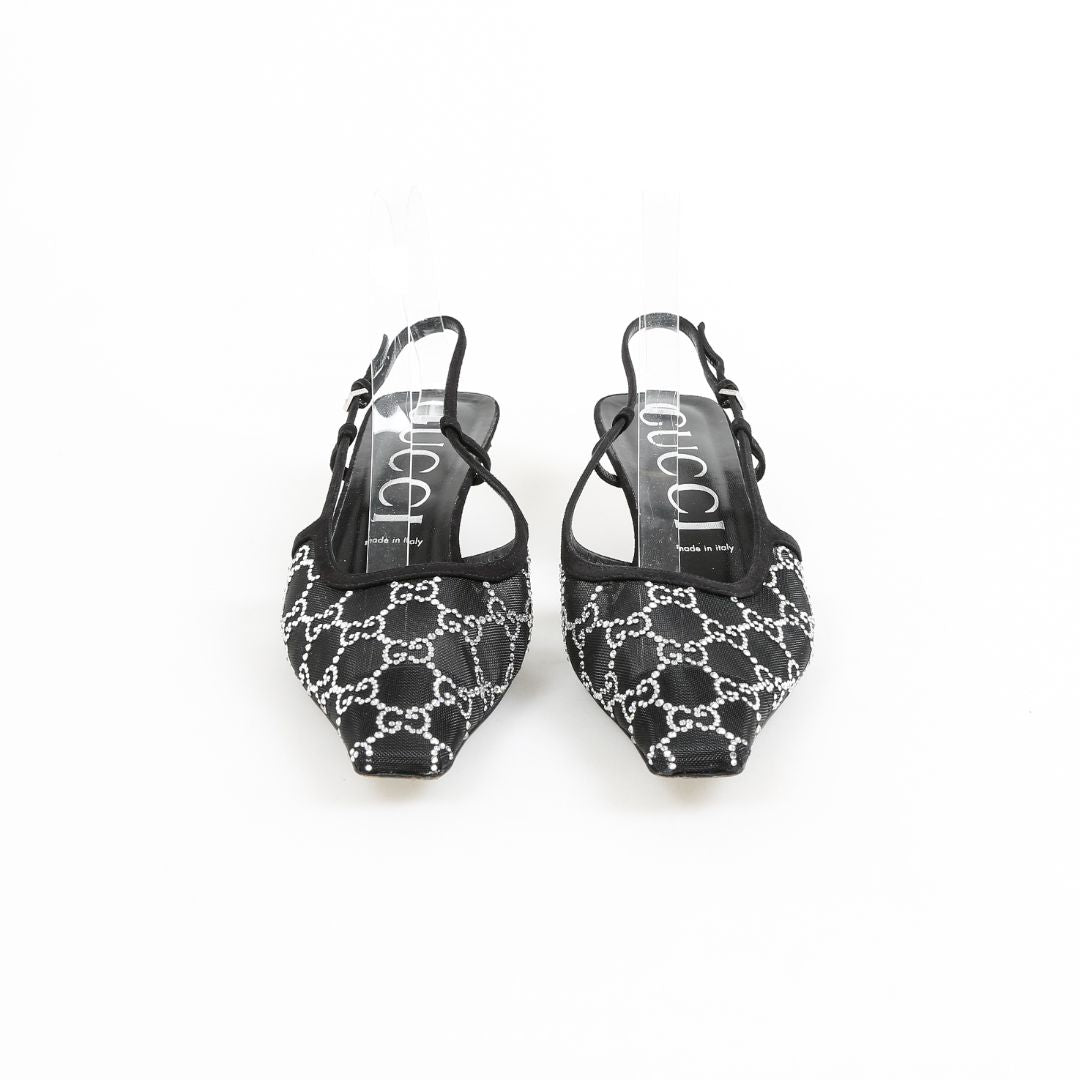 Gucci GG Crystal Embellished Mesh Slingbacks Size 41.5