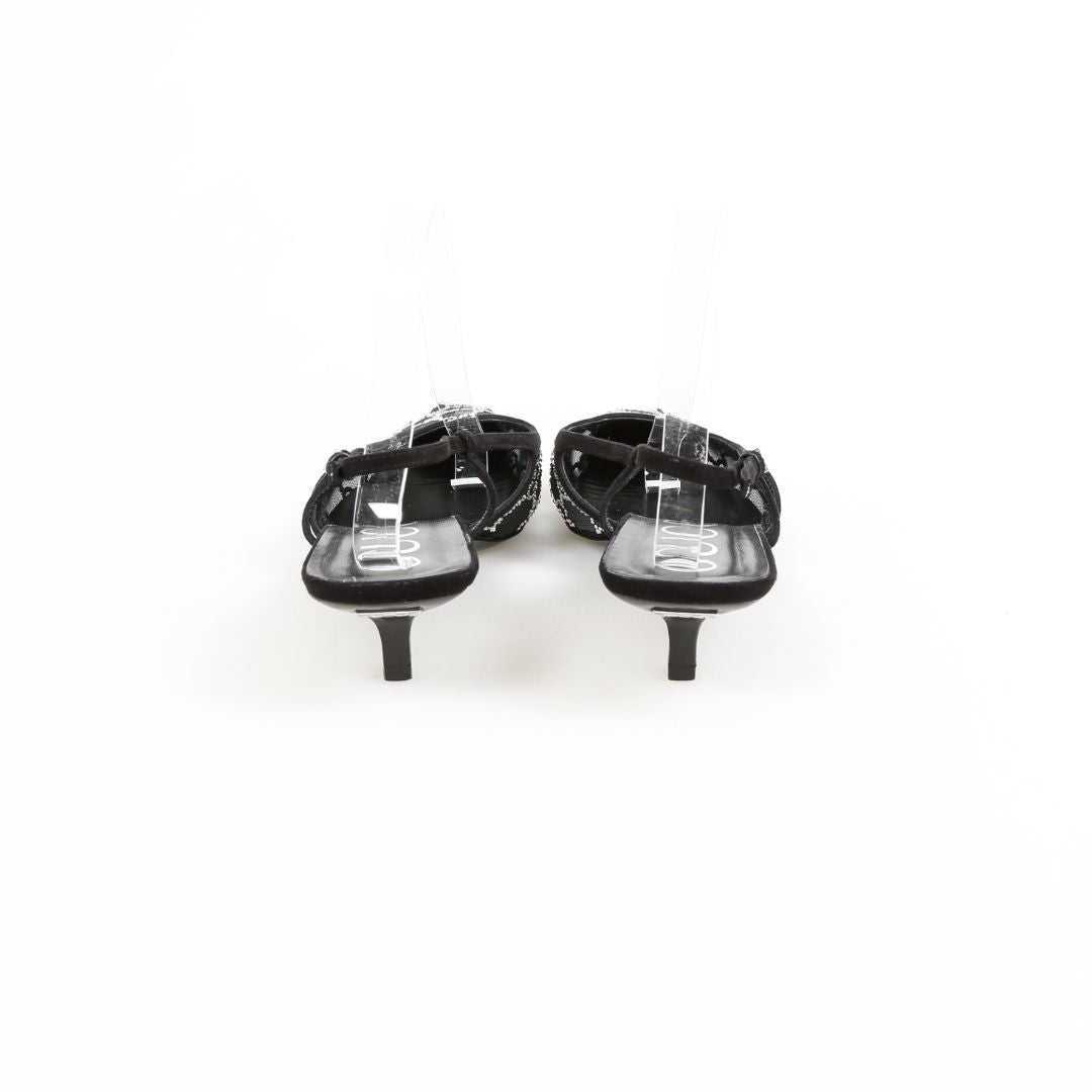Gucci GG Crystal Embellished Mesh Slingbacks Size 41.5