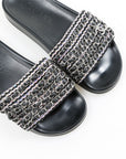 Chanel Tweed Leather Chain Slides Size 35