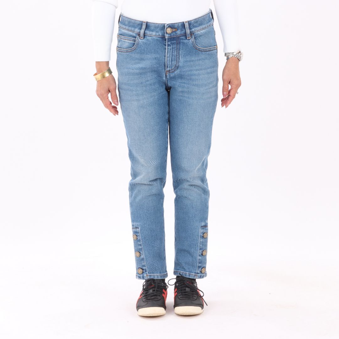 Chanel 19C Cropped CC Button Jeans Size FR 34 | AU 6