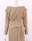 Issey Miyake Pleated Long Sleeve Top and Skirt Size M