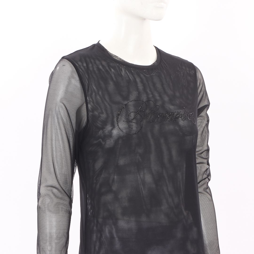 Blumarine Sequin Logo Mesh Top Size M