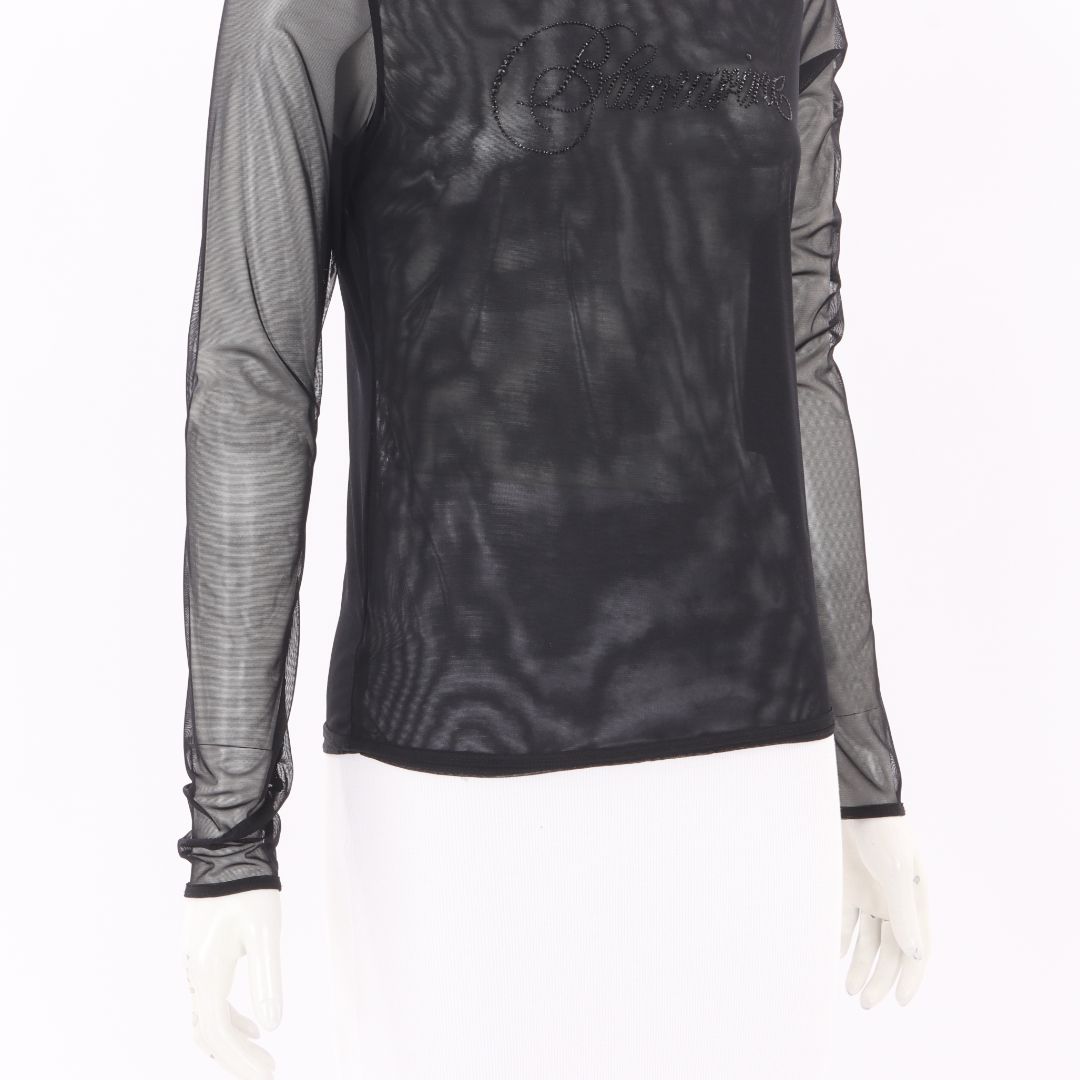 Blumarine Sequin Logo Mesh Top Size M