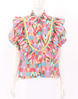 Amare Ruffle Puff Sleeve Print Top Size L