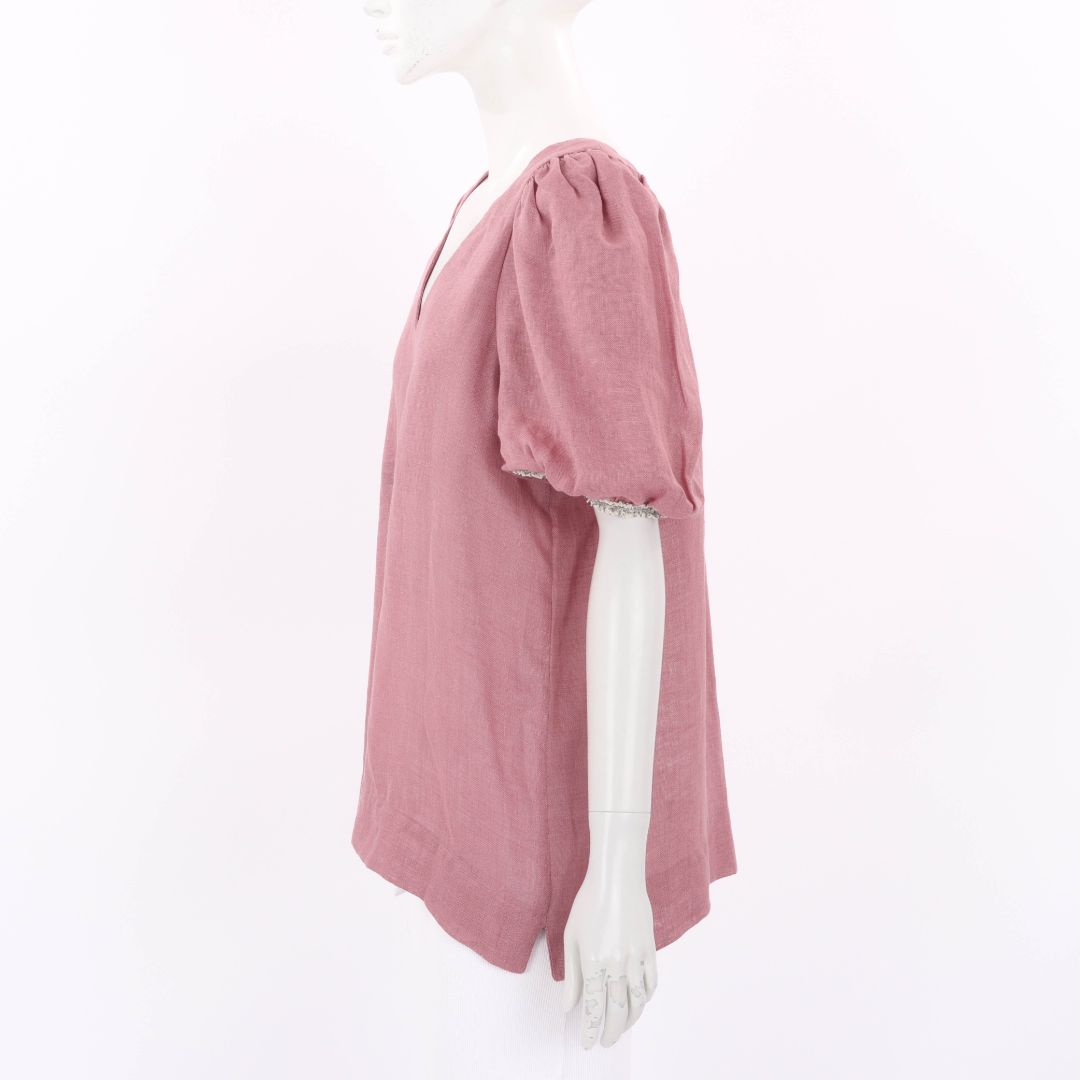 The Flatiron Label Linen Puff Sleeve Top Size 2