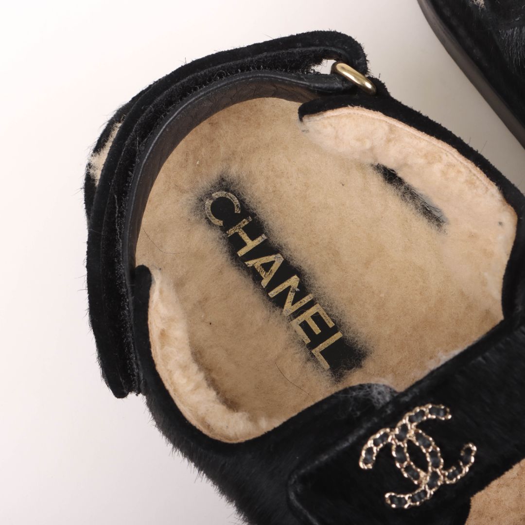 Chanel Pony Hair and Shearling Dad Sandals Size 38