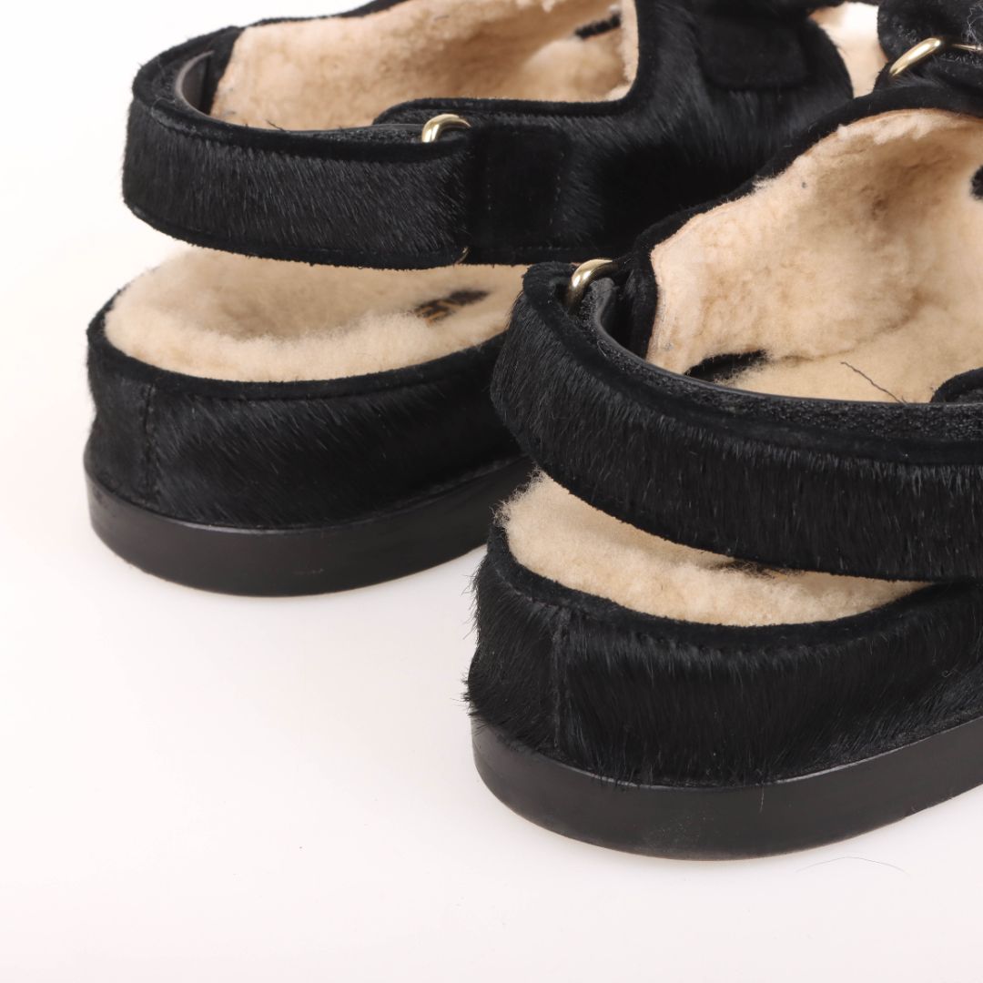 Chanel Pony Hair and Shearling Dad Sandals Size 38