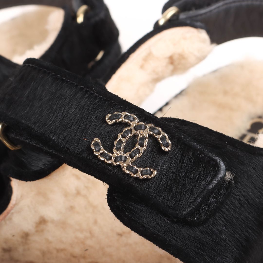 Chanel Pony Hair and Shearling Dad Sandals Size 38