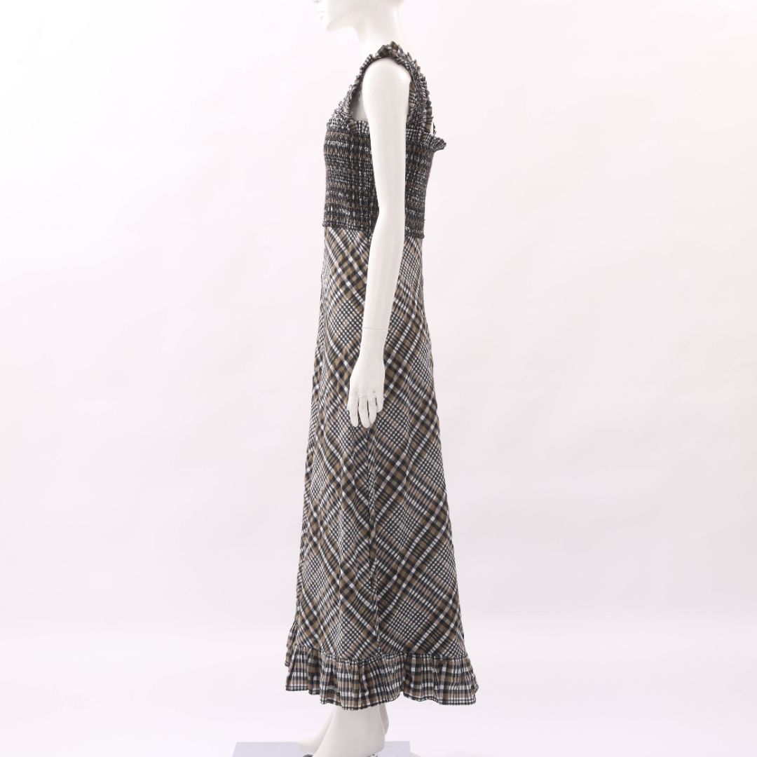 Ganni Checked Shirred Midi Dress Size 36 | AU 8