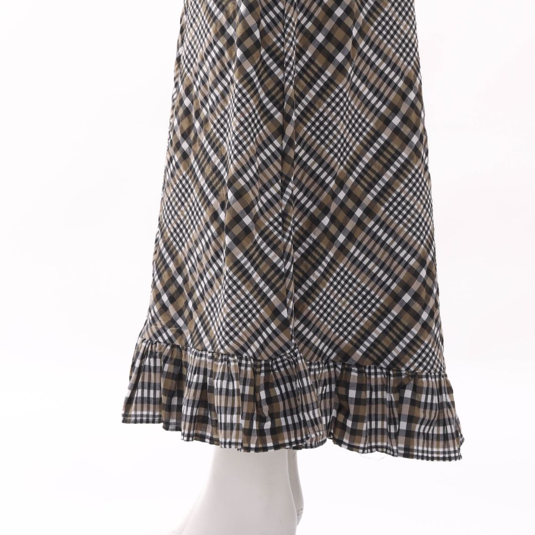 Ganni Checked Shirred Midi Dress Size 36 | AU 8