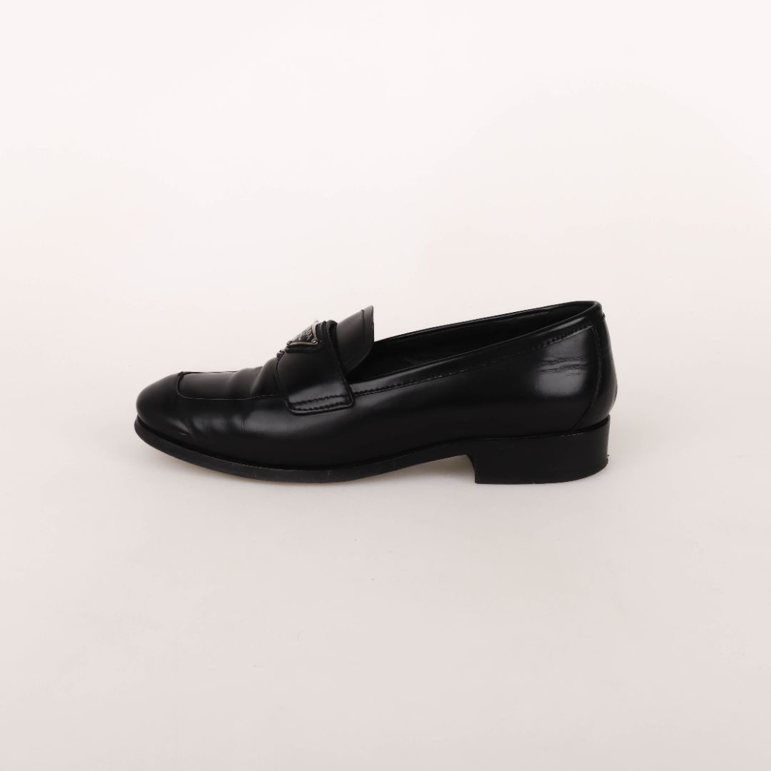Prada Triangle Logo Leather Loafers Size 36