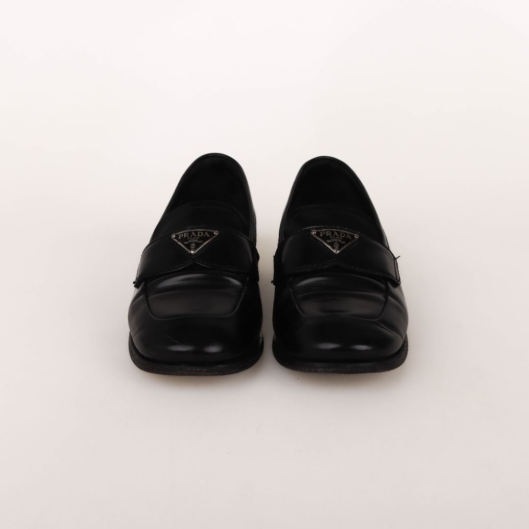Prada Triangle Logo Leather Loafers Size 36