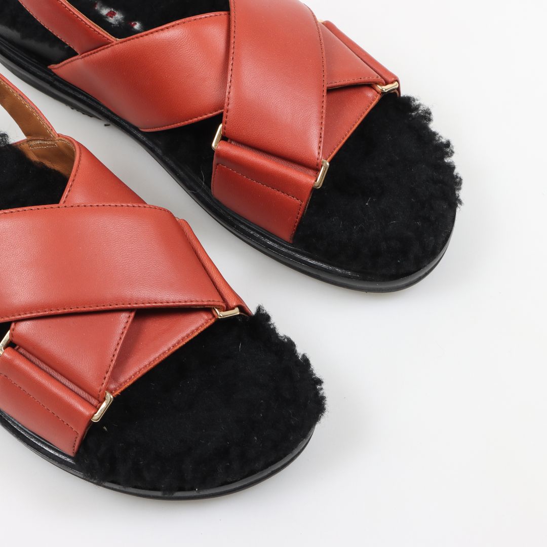 Marni Leather and Shearling &#39;Fussbett&#39; Sandals Size 40.5