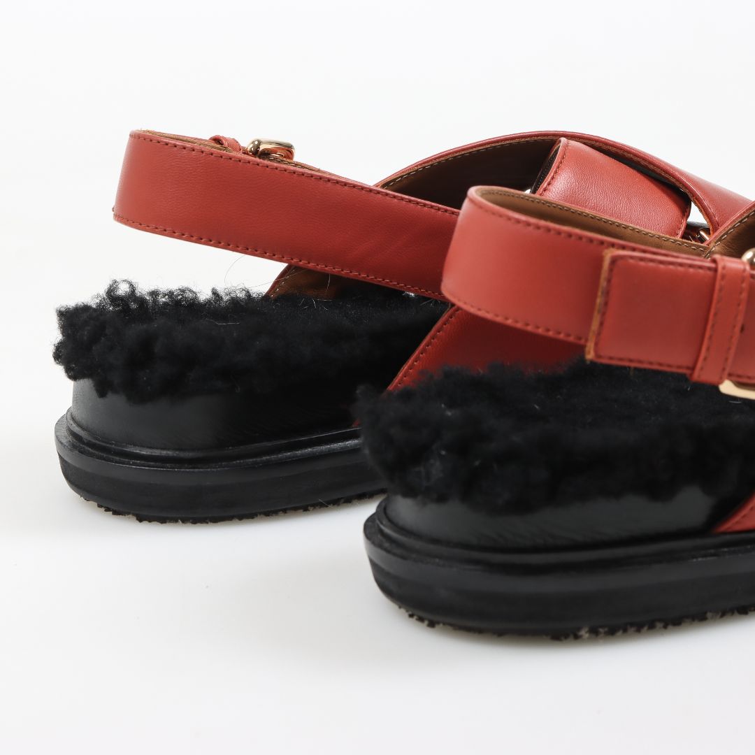 Marni Leather and Shearling &#39;Fussbett&#39; Sandals Size 40.5