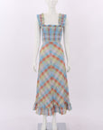 Ganni Checked Seersucker Midi Dress Size 32 | AU 4-6