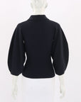 Chloe Puff Sleeve Ribbed Knit Top Size Small