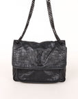 Saint Laurent 'Niki' Croc Embossed Leather Bag Size M