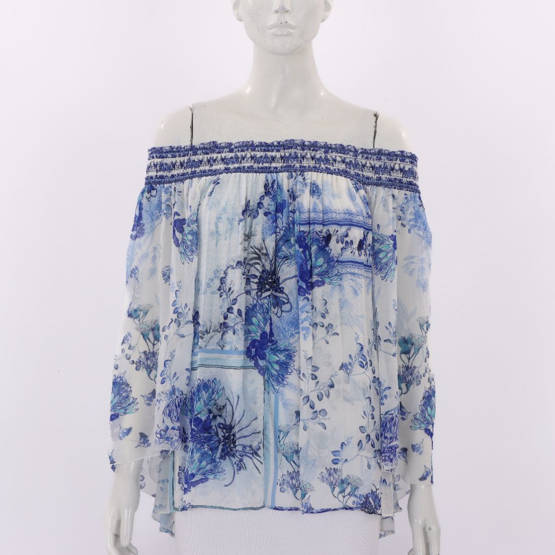 Camilla 'Cards From The Coast' Off The Shoulder Shirred Blouse Size Small