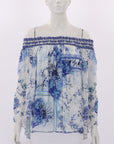 Camilla 'Cards From The Coast' Off The Shoulder Shirred Blouse Size Small