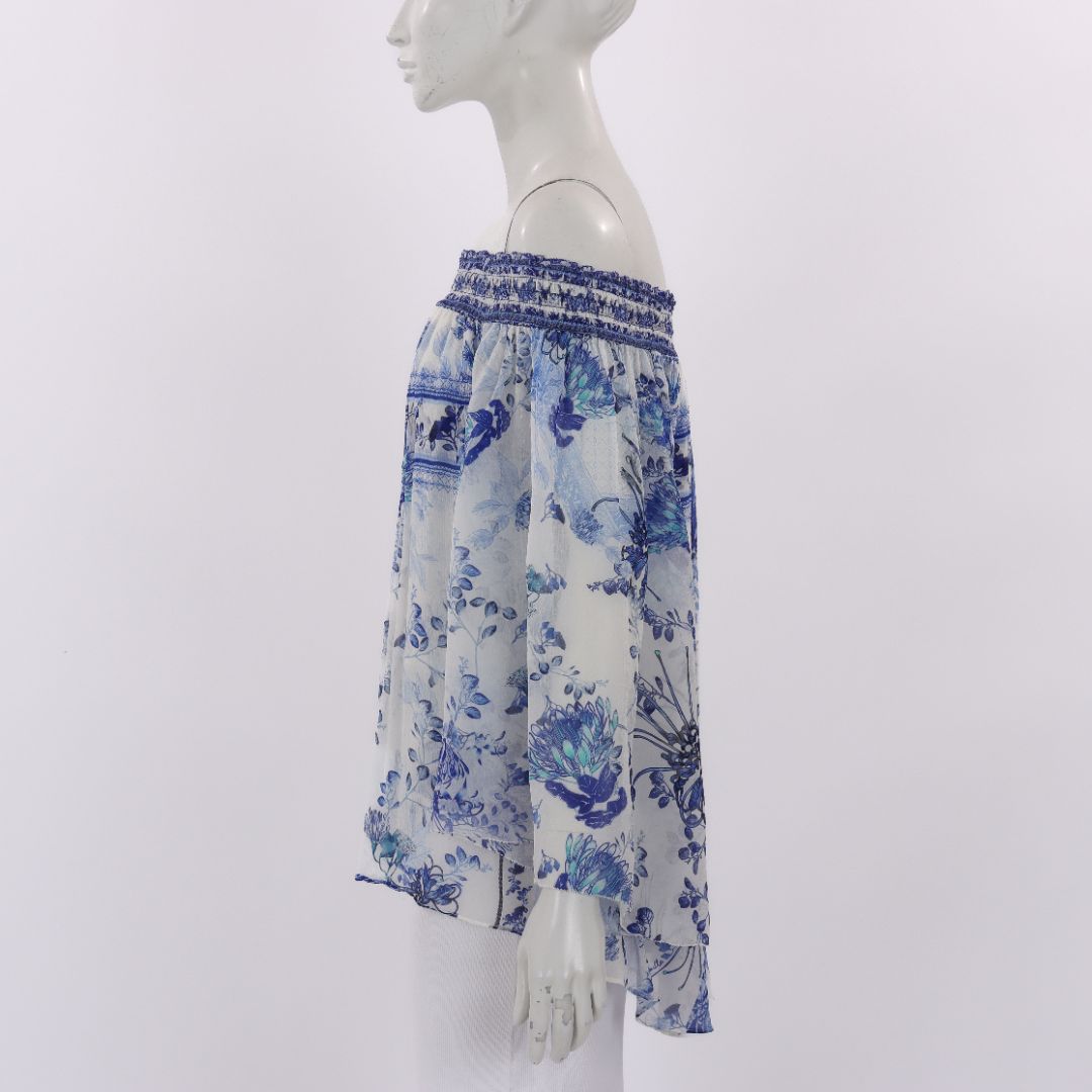 Camilla 'Cards From The Coast' Off The Shoulder Shirred Blouse Size Small