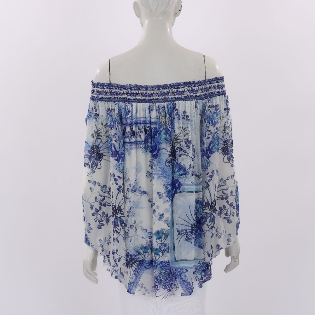 Camilla 'Cards From The Coast' Off The Shoulder Shirred Blouse Size Small