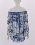 Camilla 'Cards From The Coast' Off The Shoulder Shirred Blouse Size Small