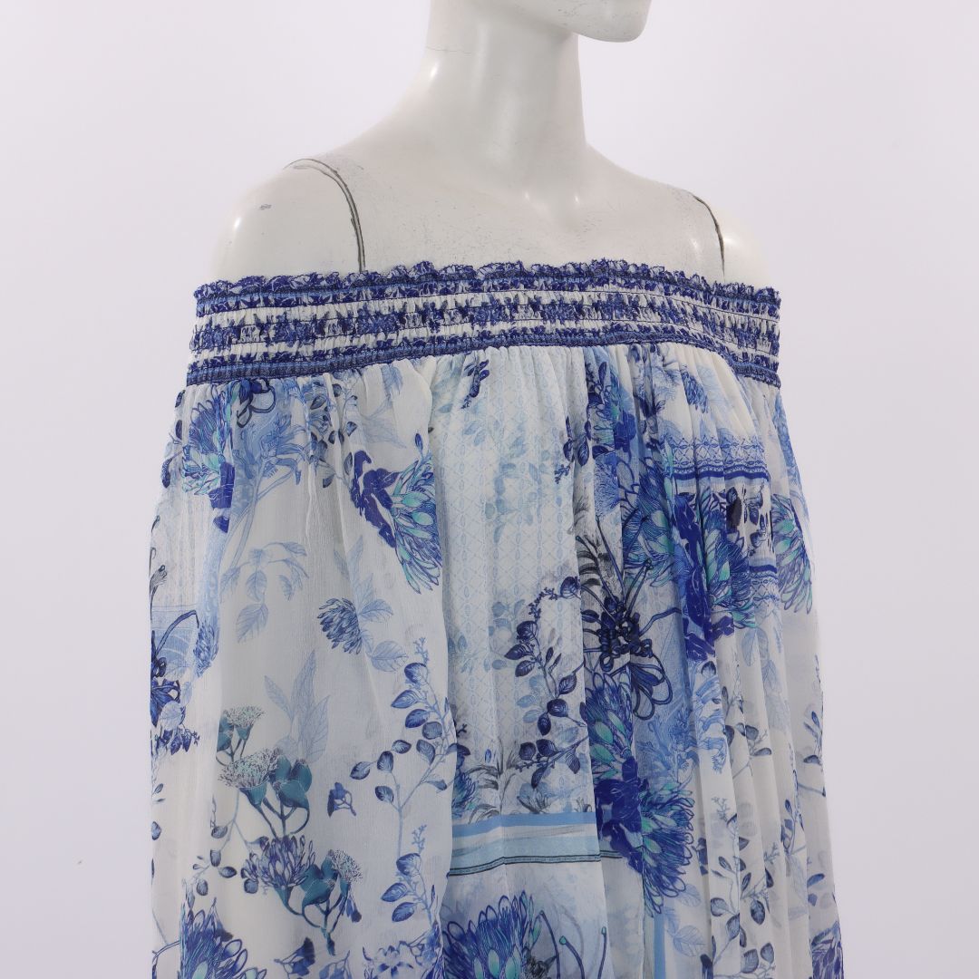 Camilla 'Cards From The Coast' Off The Shoulder Shirred Blouse Size Small