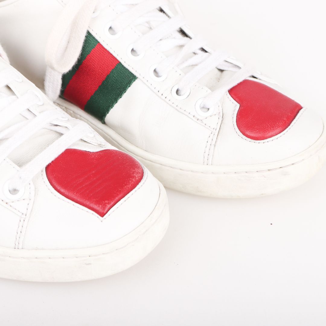 Gucci Leather 'Ace' Heart Sneakers Size 34.5