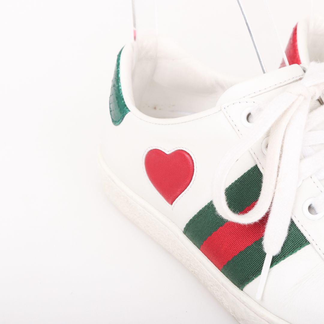 Gucci Leather 'Ace' Heart Sneakers Size 34.5