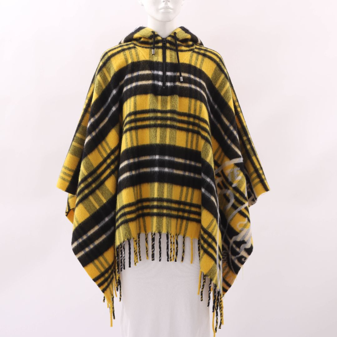 Christian Dior Plaid Fringe Hem Poncho One Size
