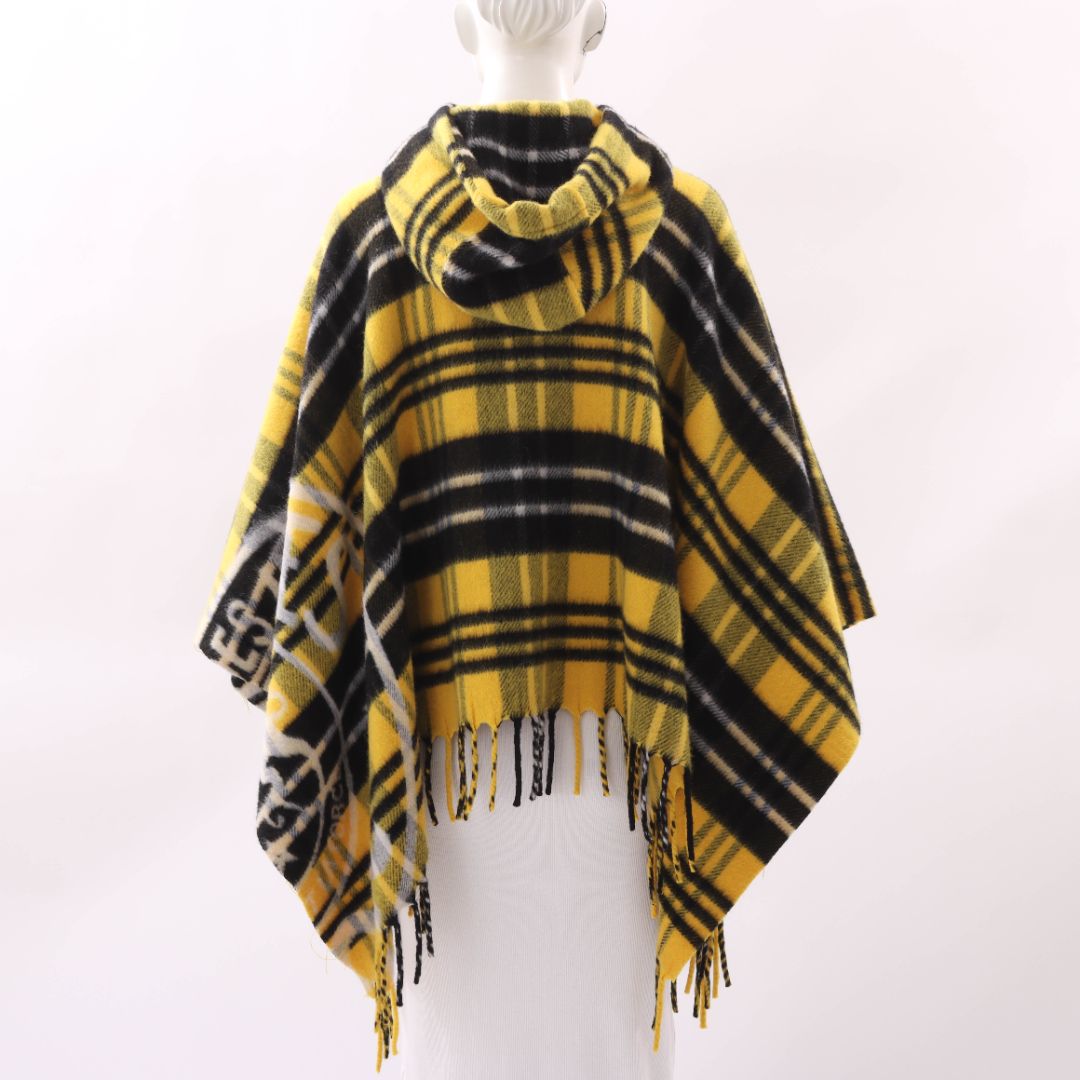 Christian Dior Plaid Fringe Hem Poncho One Size