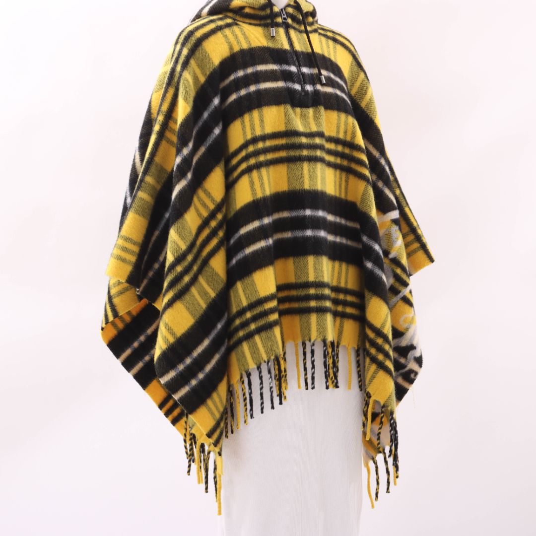 Christian Dior Plaid Fringe Hem Poncho One Size