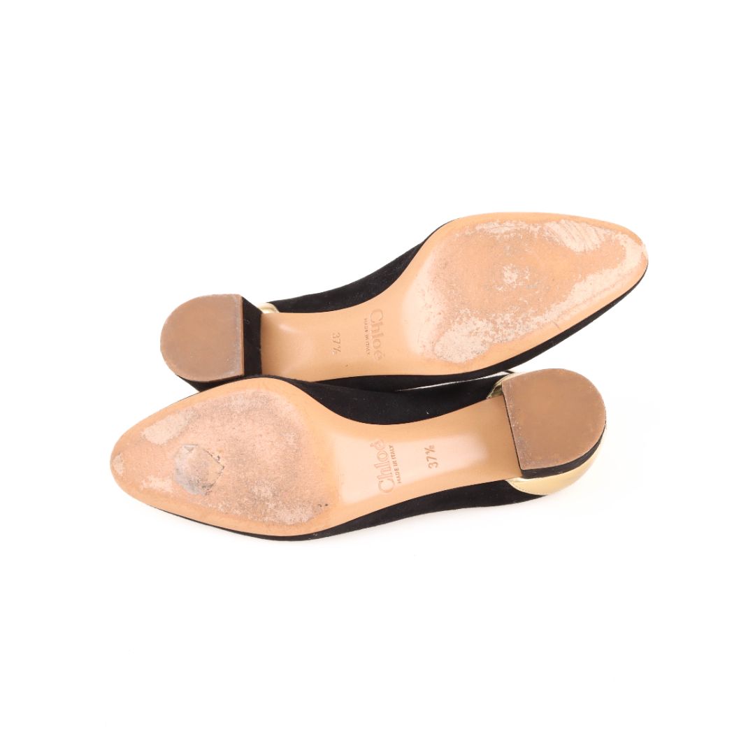 Chloe Suede & Gold Leather Pumps Size 37.5