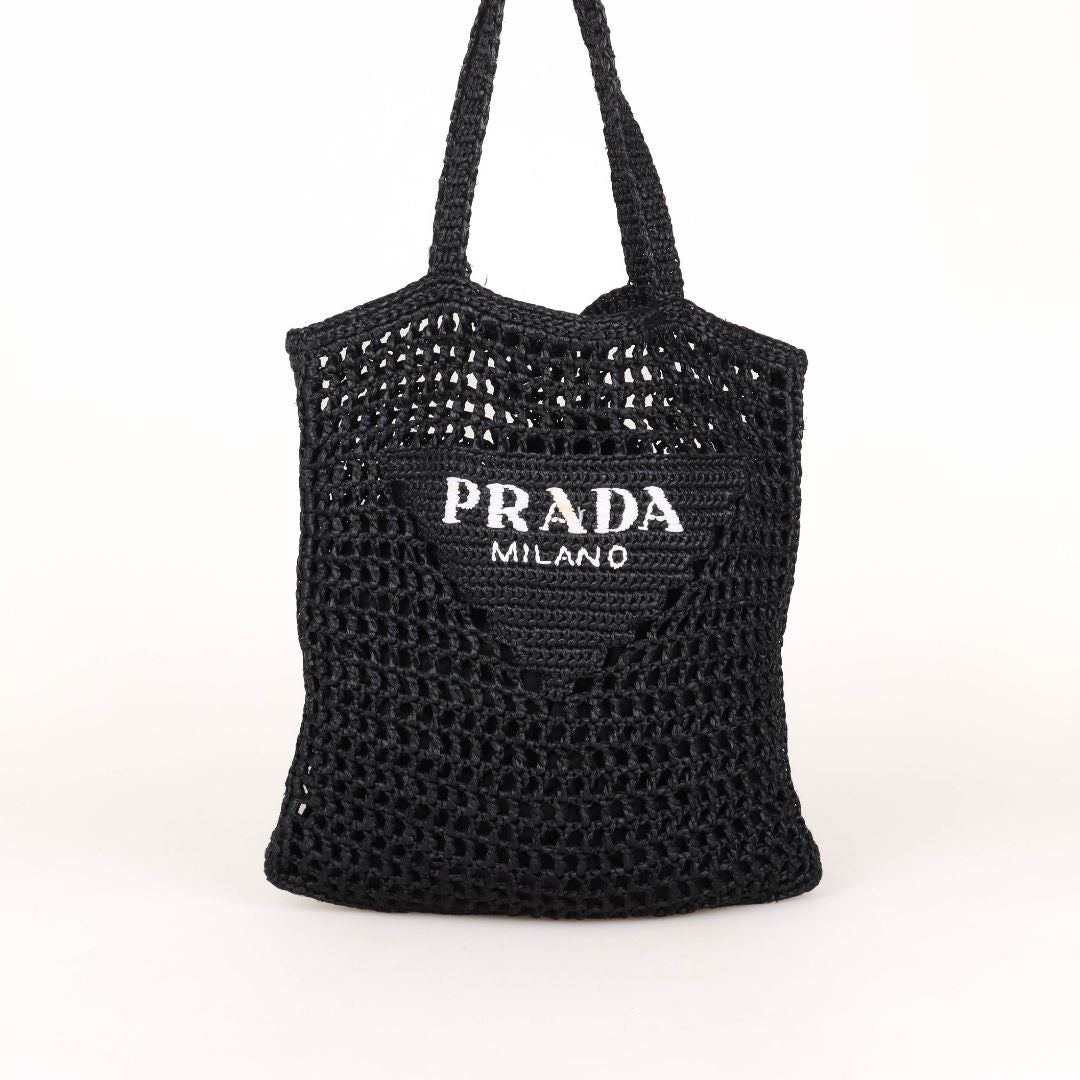 Prada Raffia Logo Tote Bag