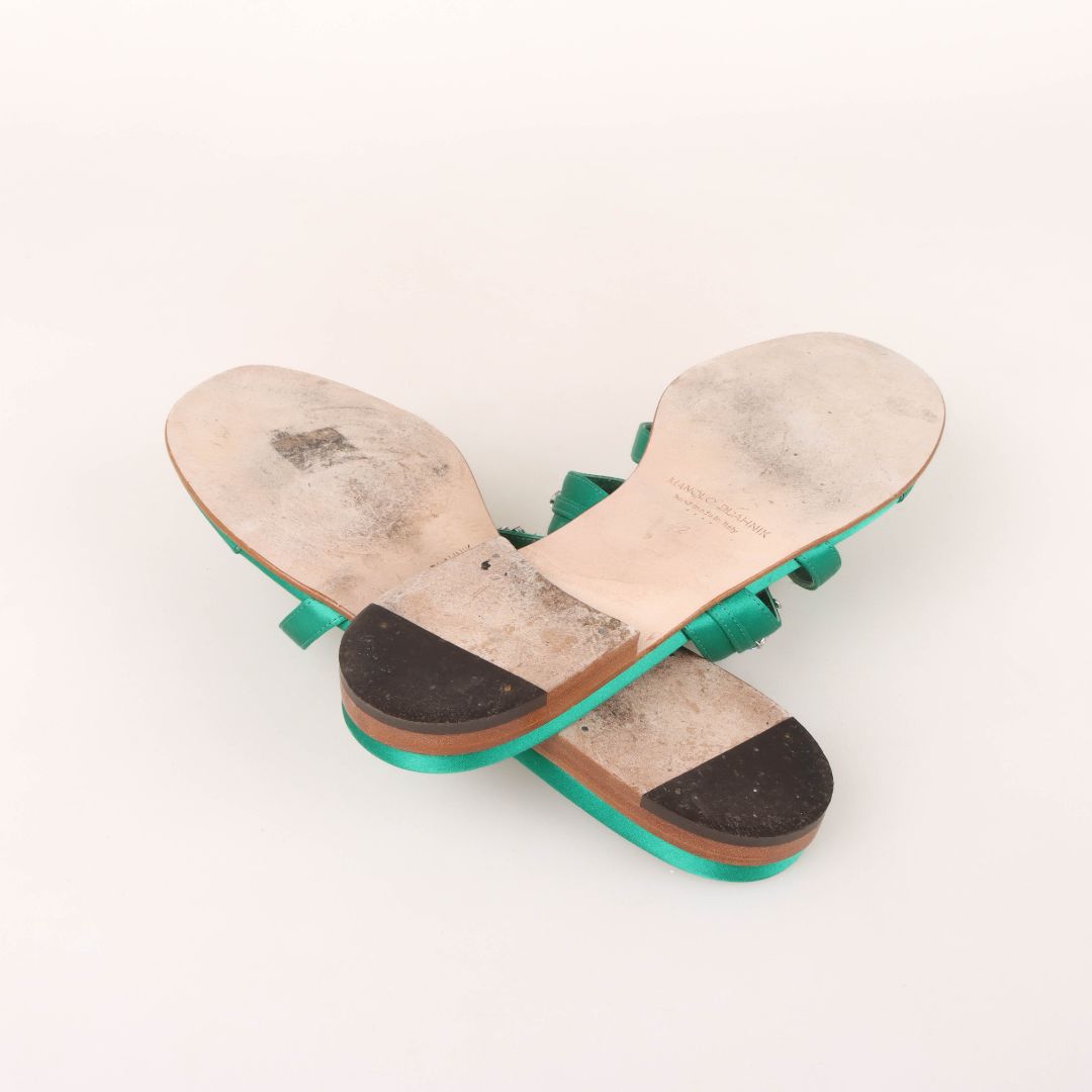 Manolo Blahnik Satin Jewelled Sandals Size 42
