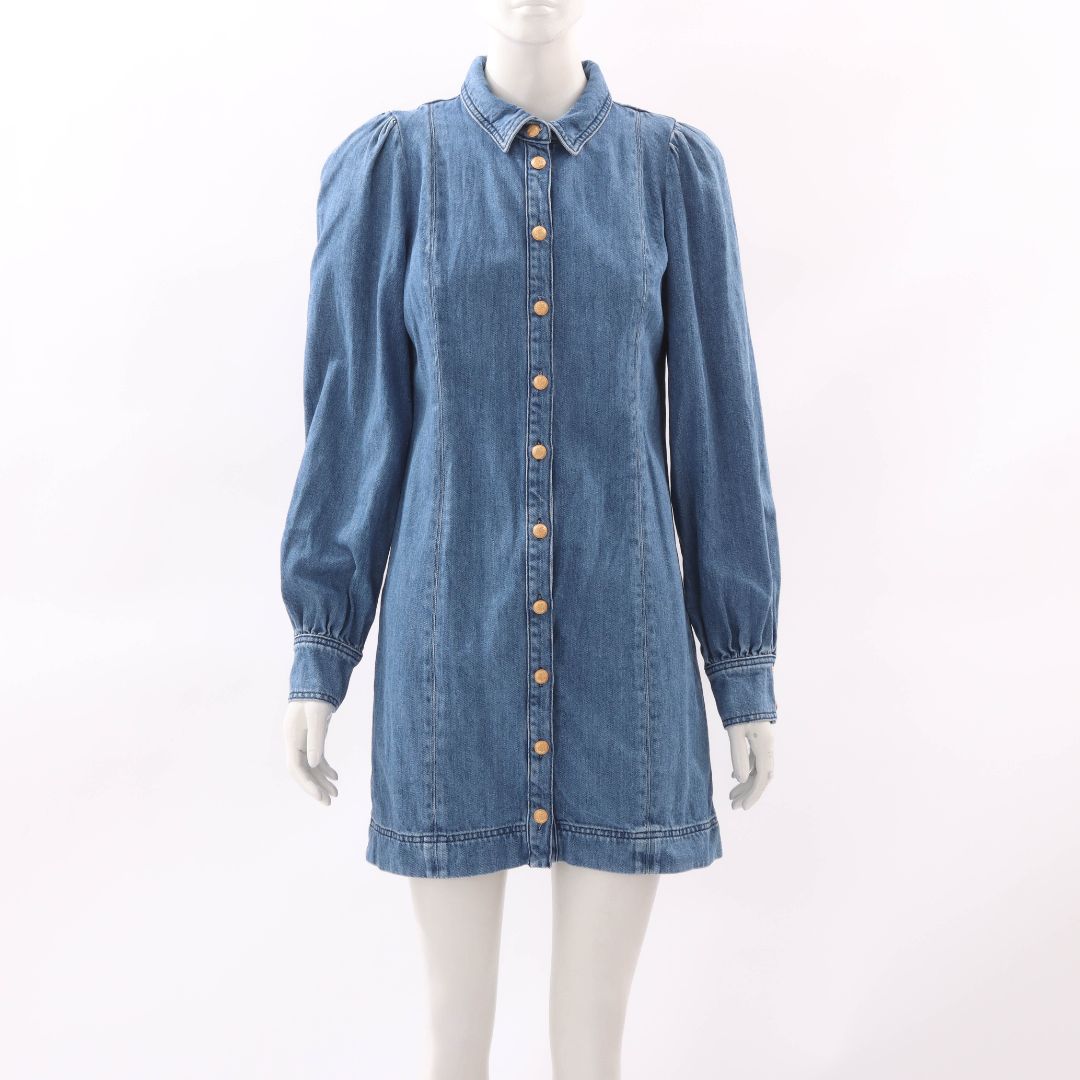 Sezane Denim Long Sleeve Mini Dress Size FR 36 | AU 8