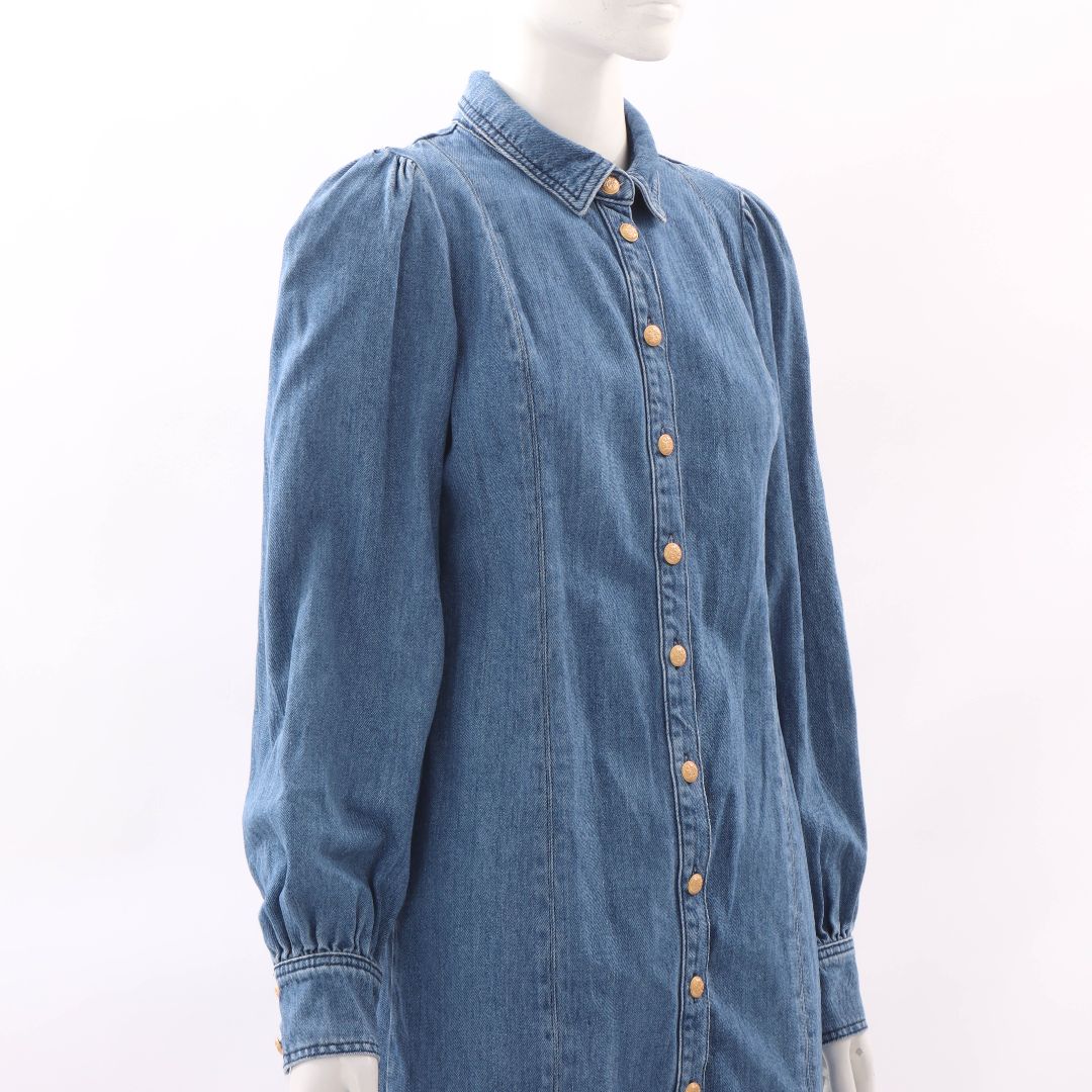 Sezane Denim Long Sleeve Mini Dress Size FR 36 | AU 8