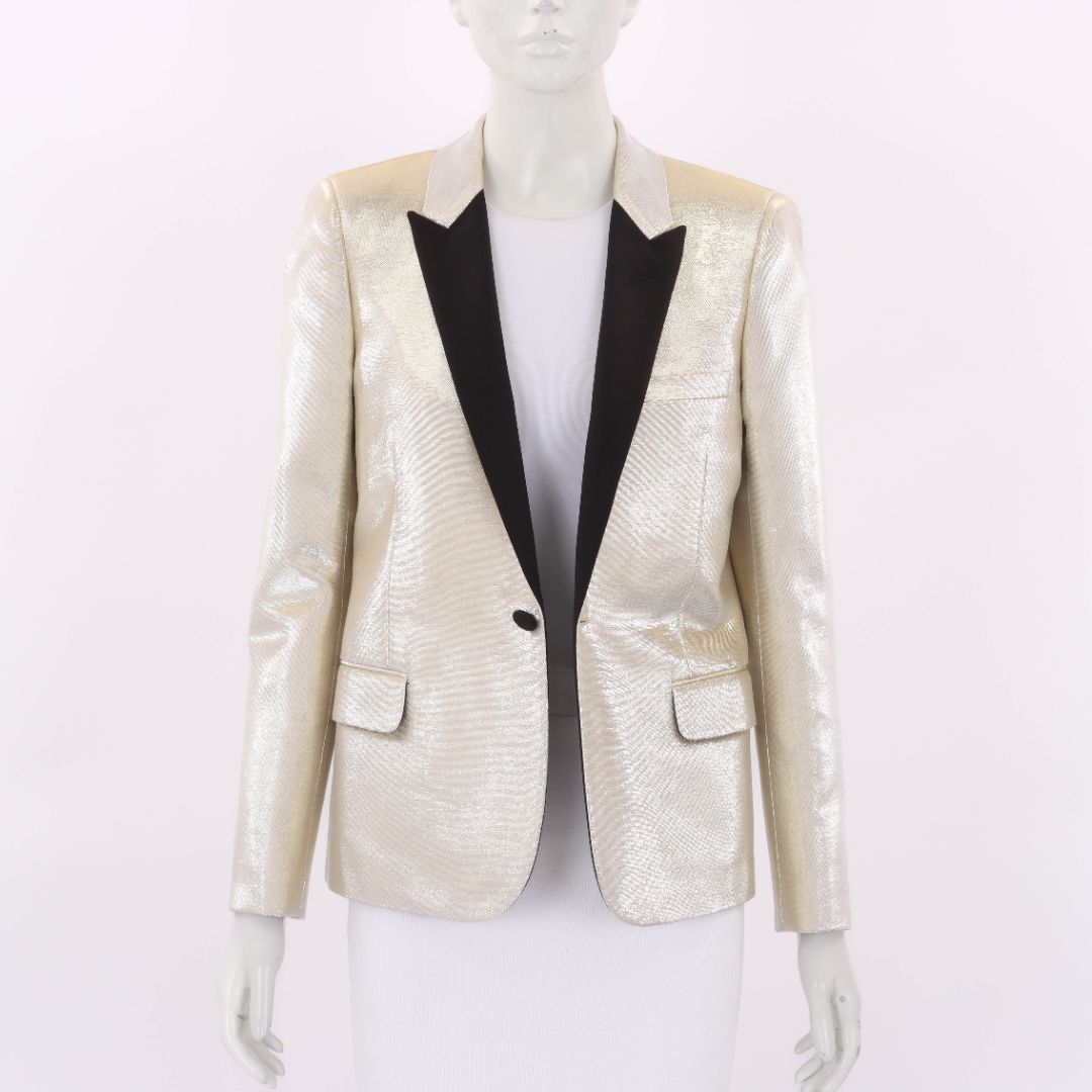 Saint Laurent Metallic Single Breasted Tuxedo Jacket Size FR 40 | AU 12