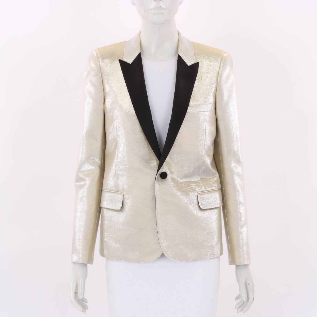 Saint Laurent Metallic Single Breasted Tuxedo Jacket Size FR 40 | AU 12