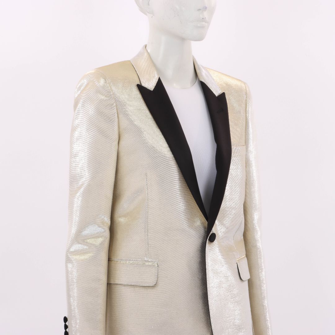 Saint Laurent Metallic Single Breasted Tuxedo Jacket Size FR 40 | AU 12