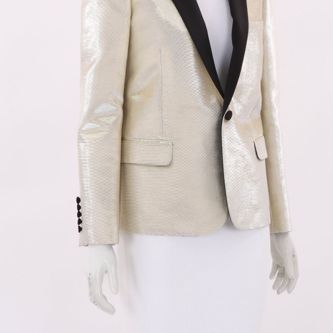 Saint Laurent Metallic Single Breasted Tuxedo Jacket Size FR 40 | AU 12