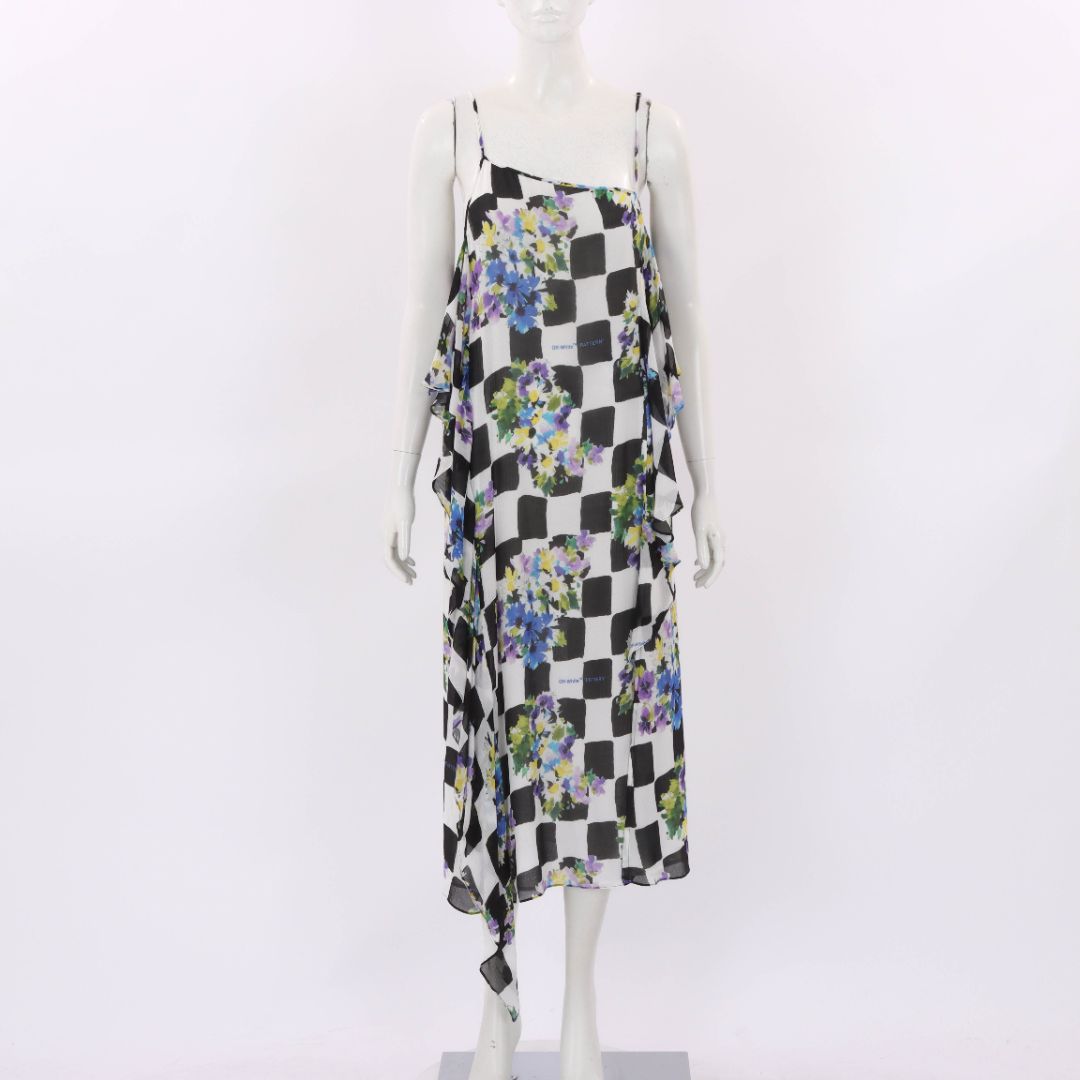 Off-White Silk Blend Print Midi Dress IT 42 | AU 10