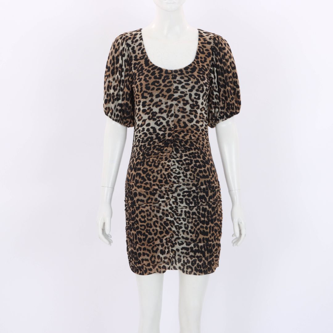 Ganni Leopard print Ruched Mini Dress Size 36 | AU 8