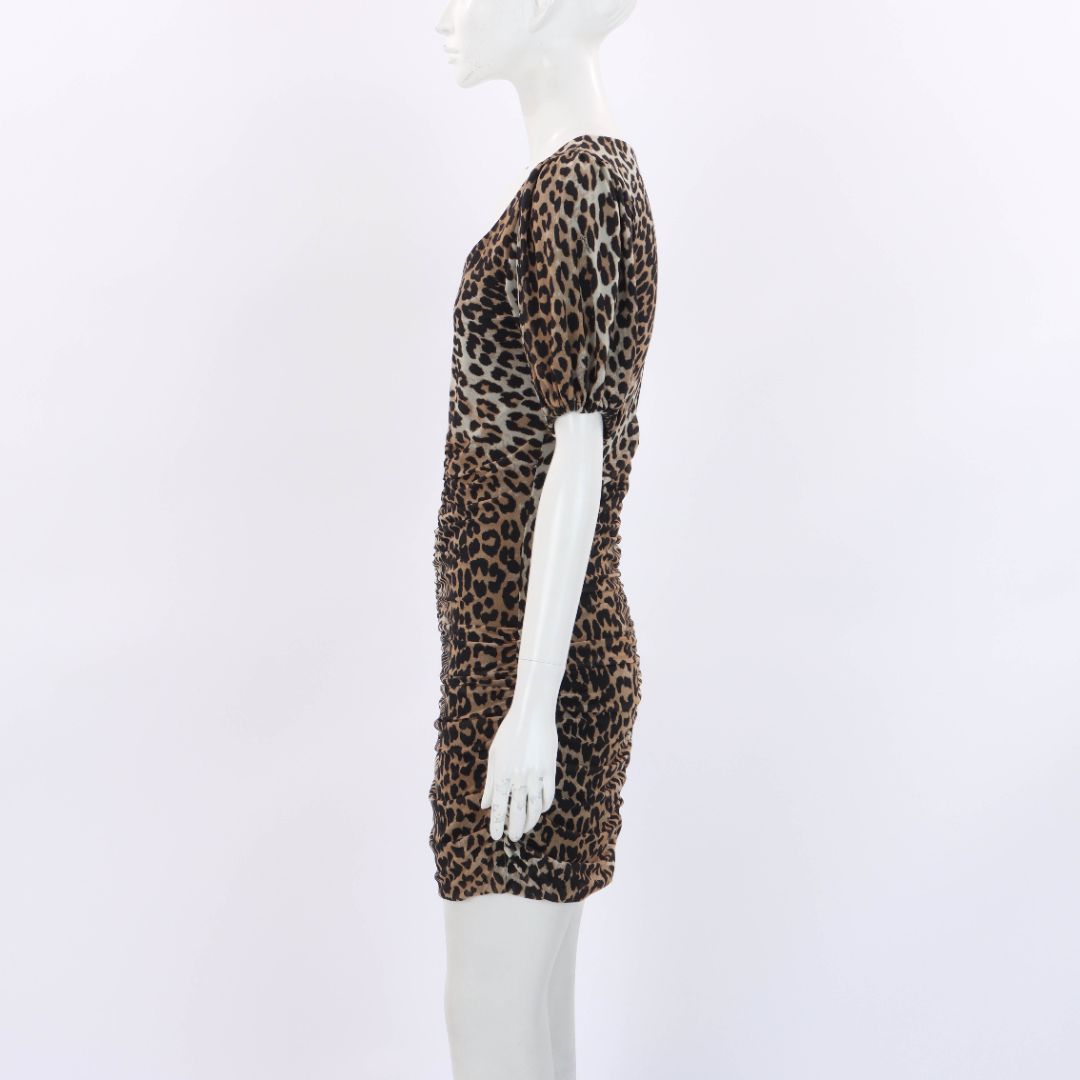 Ganni Leopard print Ruched Mini Dress Size 36 | AU 8