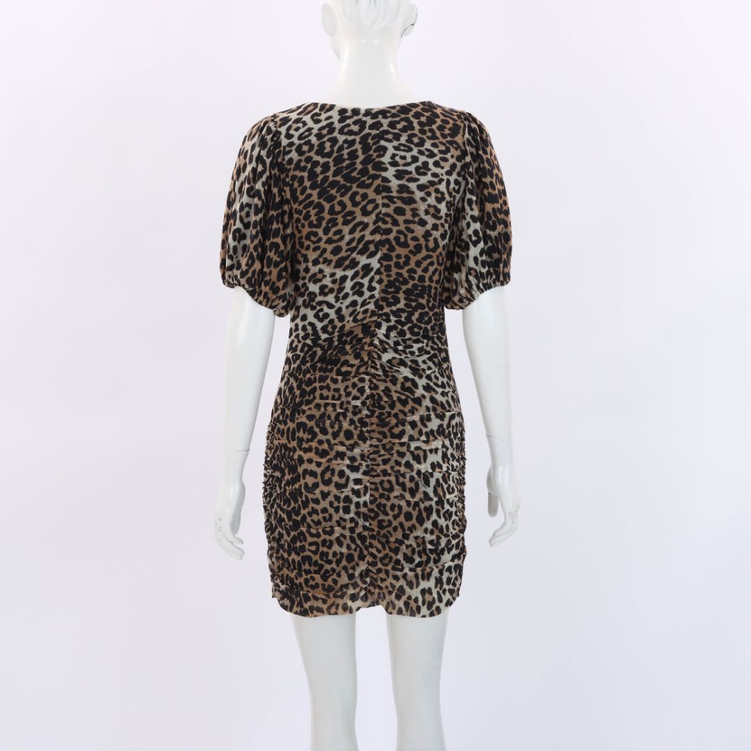 Ganni Leopard print Ruched Mini Dress Size 36 | AU 8