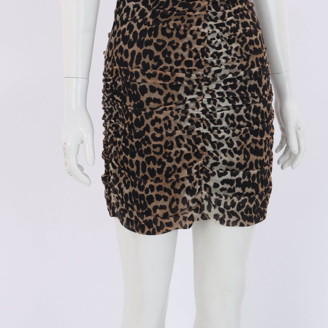 Ganni Leopard print Ruched Mini Dress Size 36 | AU 8