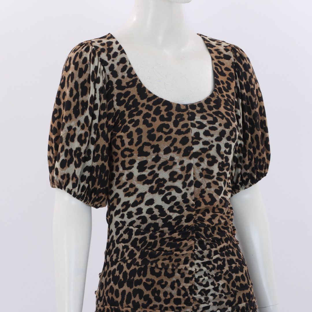 Ganni Leopard print Ruched Mini Dress Size 36 | AU 8