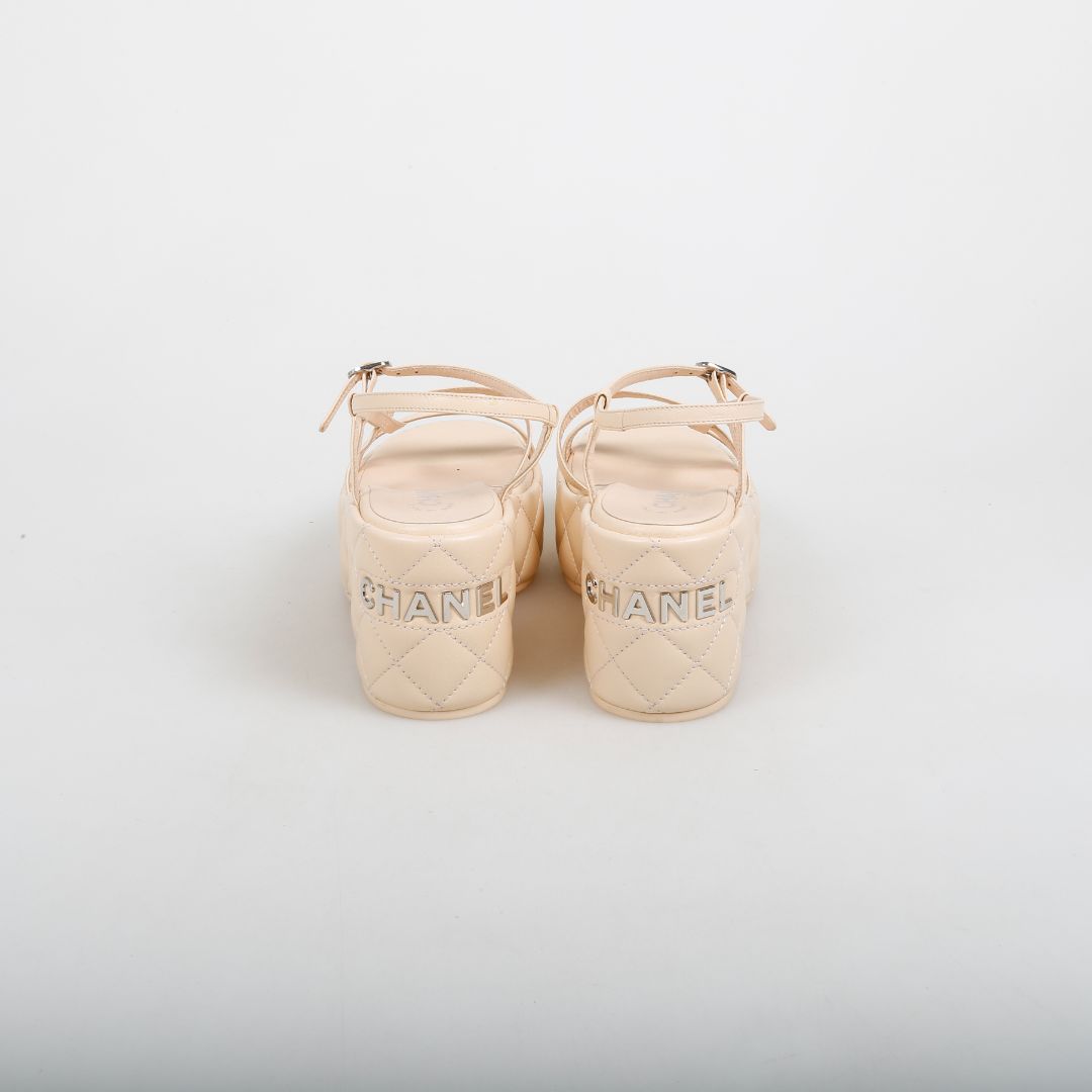 Chanel Cruise Quilted Platform Sandals Size 37C