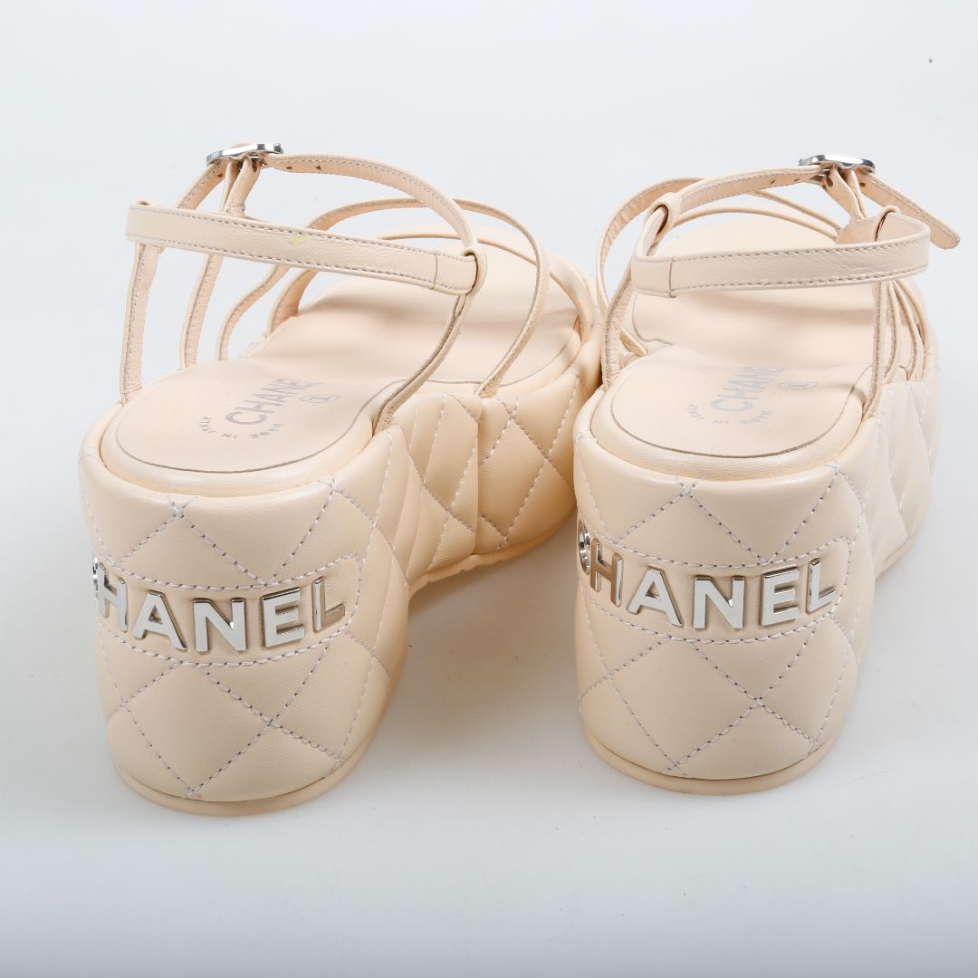 Chanel Cruise Quilted Platform Sandals Size 37C